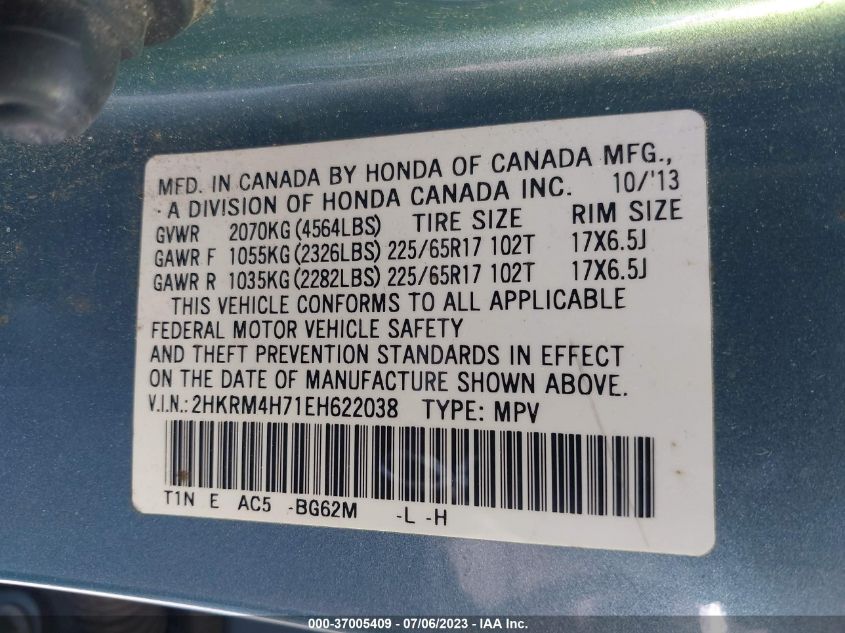 2014 HONDA CR-V EX-L - 2HKRM4H71EH622038