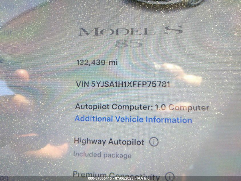 2015 TESLA MODEL S 85 - 5YJSA1H1XFFP75781