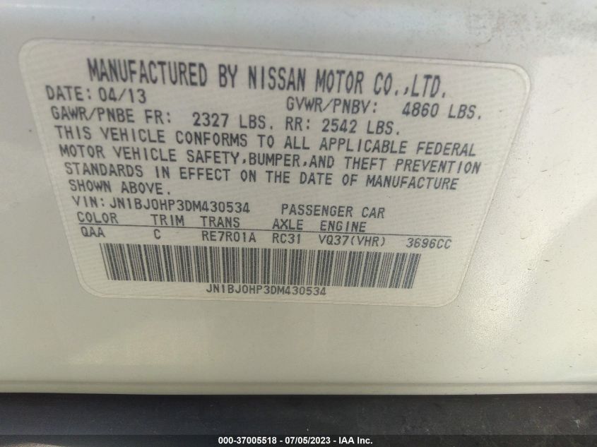 2013 INFINITI EX37 JOURNEY JN1BJ0HP3DM430534