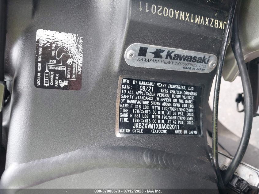 2022 KAWASAKI ZX1002 M JKBZXVM1XNA002011