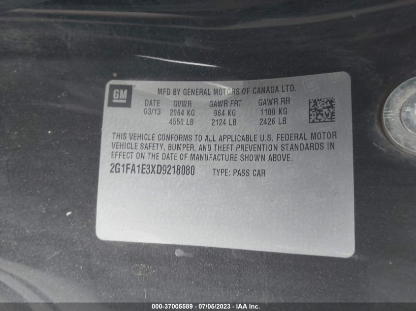 2013 CHEVROLET CAMARO LS - 2G1FA1E3XD9218080