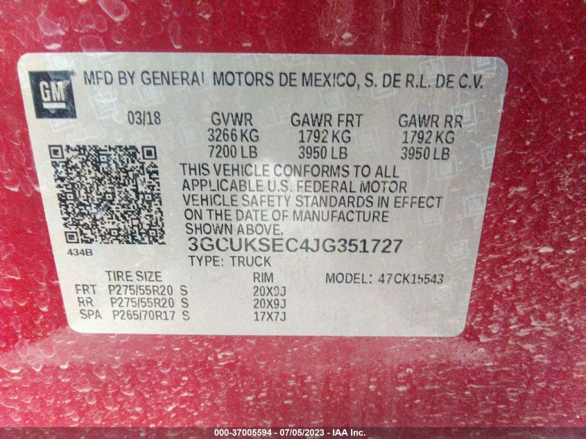 2018 CHEVROLET SILVERADO 1500 LTZ - 3GCUKSEC4JG351727