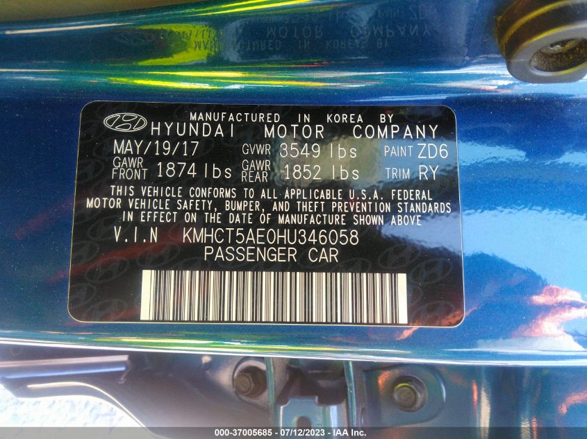 2017 HYUNDAI ACCENT SE - KMHCT5AE0HU346058