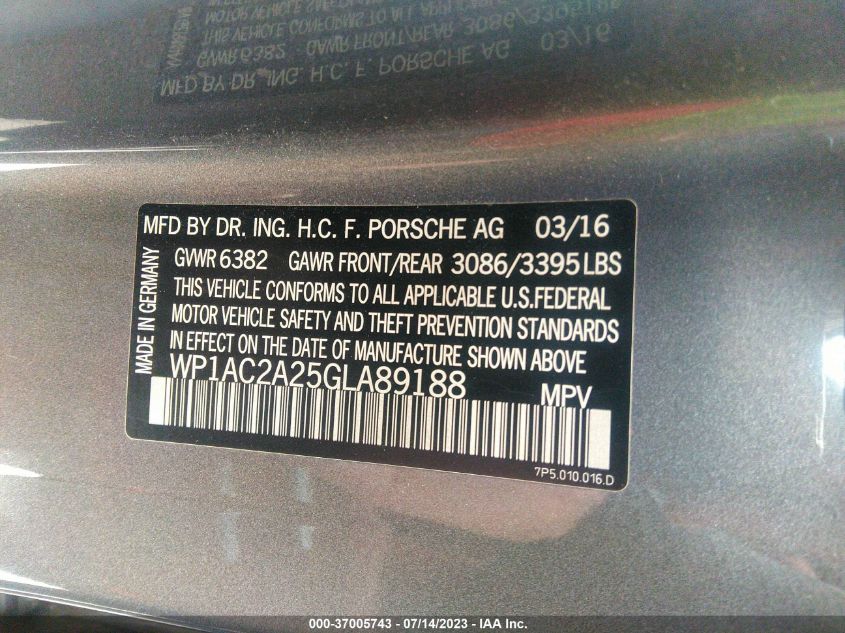2016 PORSCHE CAYENNE TURBO - WP1AC2A25GLA89188