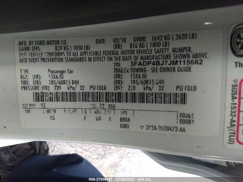 2018 FORD FIESTA SE - 3FADP4BJ7JM115662