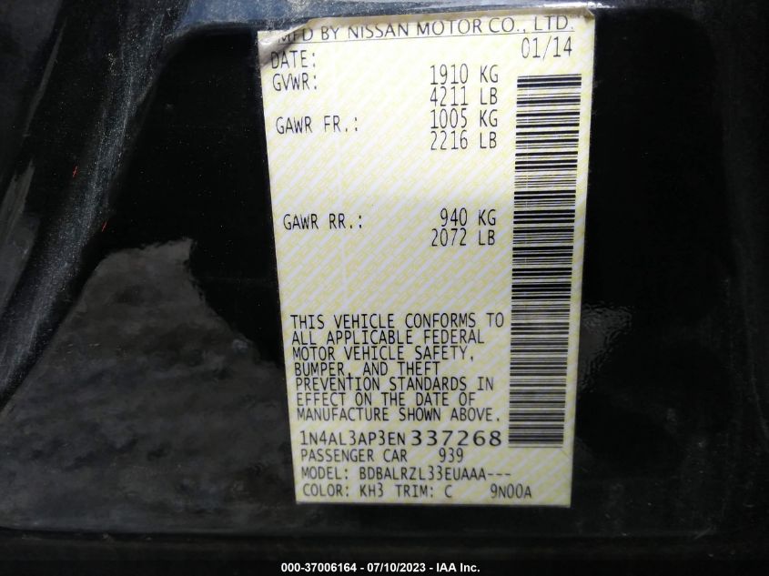 2014 NISSAN ALTIMA 2.5 - 1N4AL3AP3EN337268