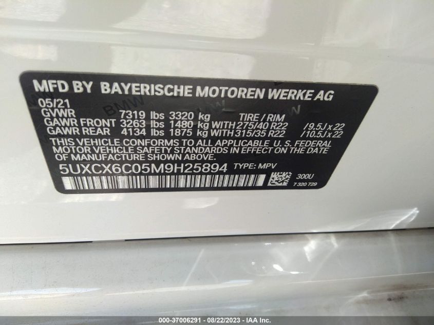 2021 BMW X7 M50I 5UXCX6C05M9H25894