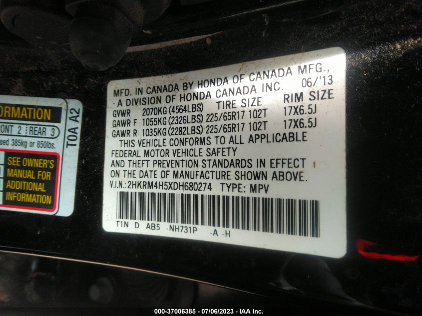 2013 HONDA CR-V EX - 2HKRM4H5XDH680274