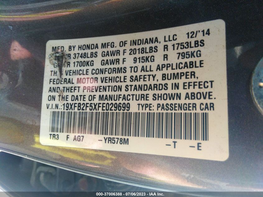 2015 HONDA CIVIC SEDAN LX - 19XFB2F5XFE029699