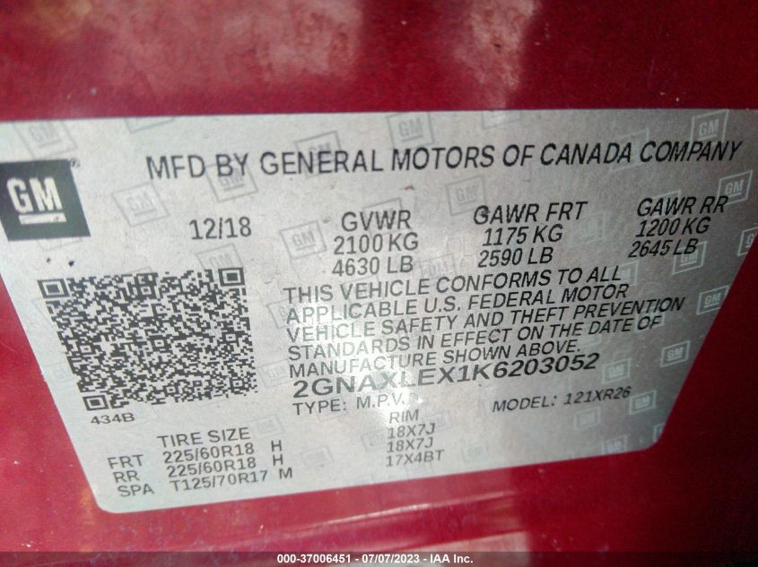 2019 CHEVROLET EQUINOX LT - 2GNAXLEX1K6203052