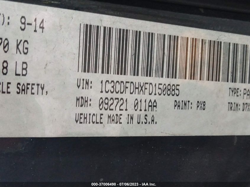 2015 DODGE DART AERO - 1C3CDFDHXFD150885