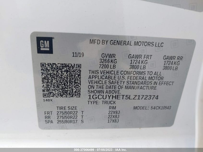 2020 CHEVROLET SILVERADO 1500 HIGH COUNTRY - 1GCUYHET5LZ172374