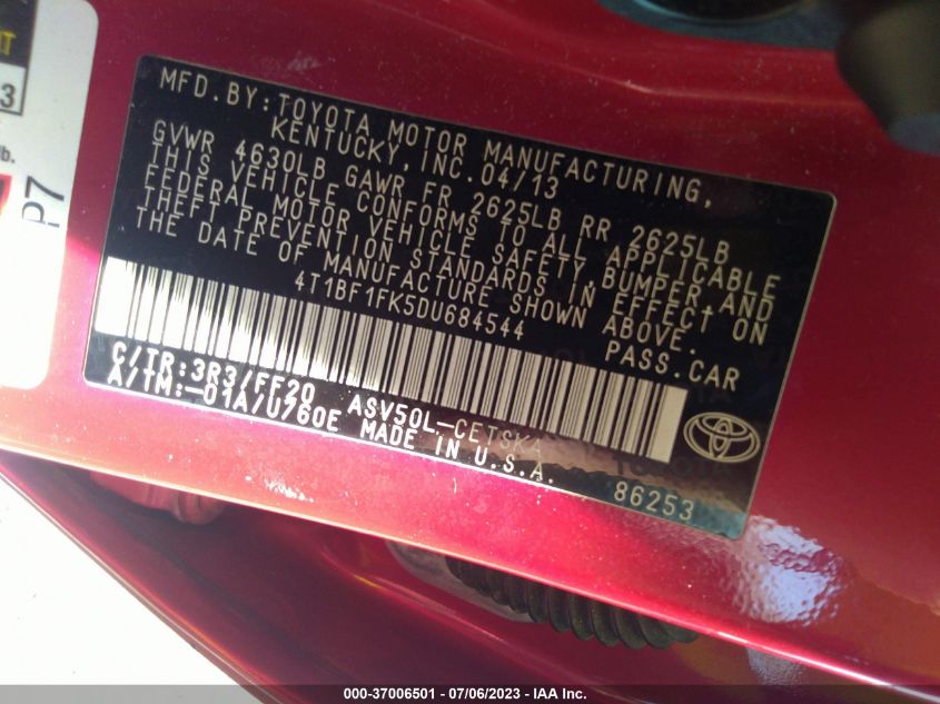 2013 TOYOTA CAMRY SE - 4T1BF1FK5DU684544
