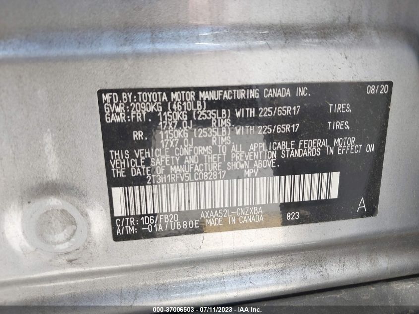 2020 TOYOTA RAV4 LE - 2T3H1RFV5LC082817