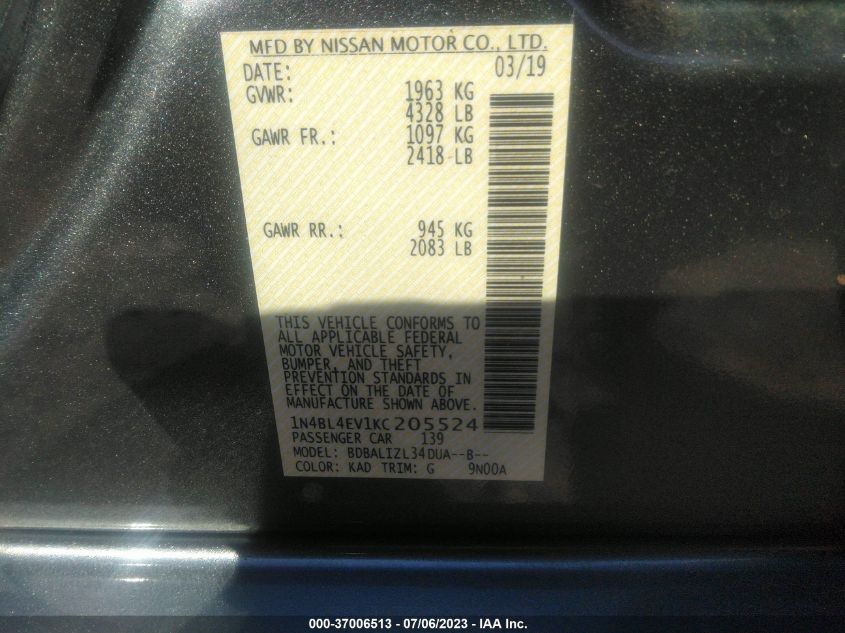 2019 NISSAN ALTIMA 2.5 SL - 1N4BL4EV1KC205524