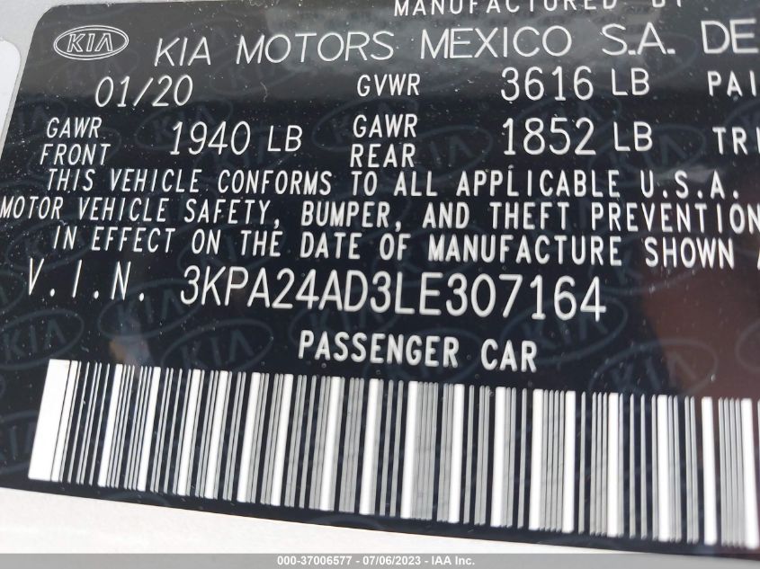 2020 KIA RIO S - 3KPA24AD3LE307164