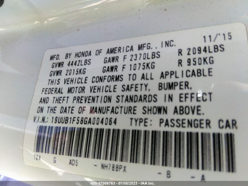 2016 ACURA TLX TECH - 19UUB1F58GA004064