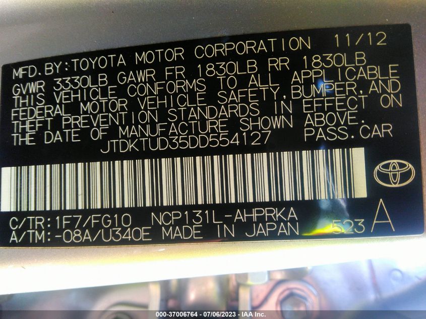 2013 TOYOTA YARIS LE - JTDKTUD35DD554127