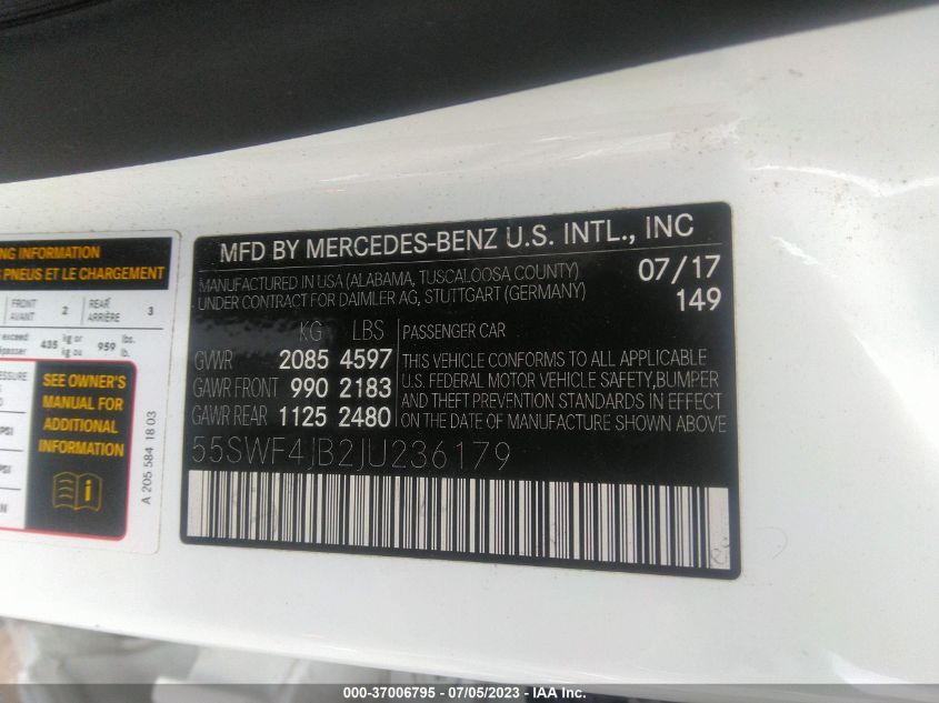2018 MERCEDES-BENZ C-CLASS C 300 - 55SWF4JB2JU236179
