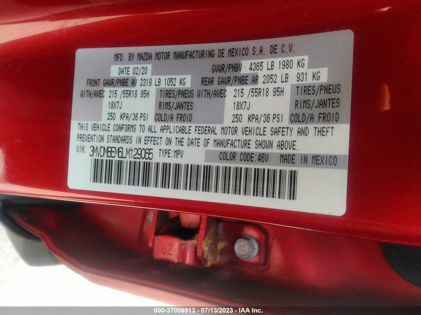 VIN 3MVDMBEM6LM129065 2020 MAZDA CX-30 PREMIUM PACKAGE