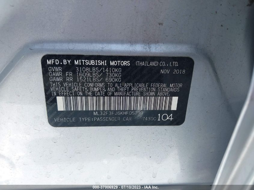 2019 MITSUBISHI MIRAGE G4 ES/RF - ML32F3FJ6KHF05799