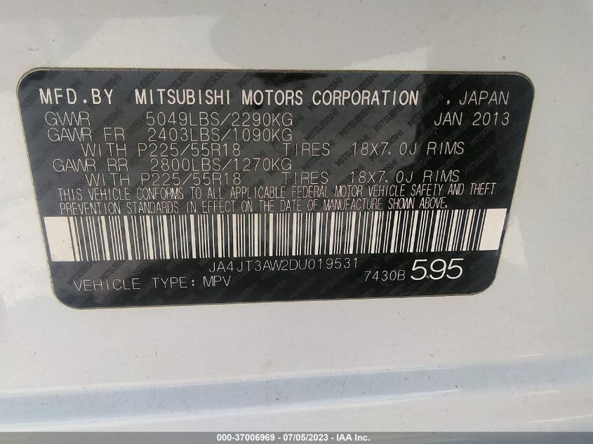 2013 MITSUBISHI OUTLANDER SE - JA4JT3AW2DU019531