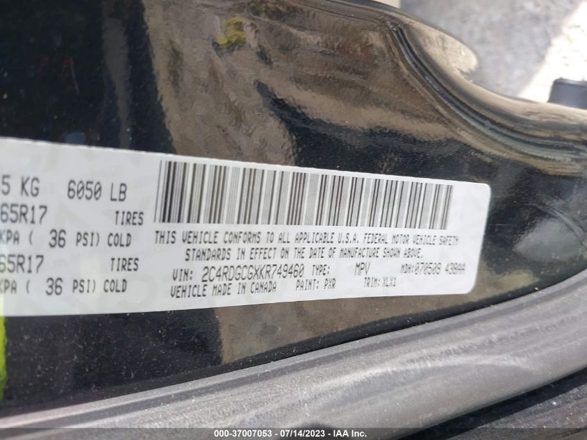 2019 DODGE GRAND CARAVAN SXT - 2C4RDGCGXKR749460