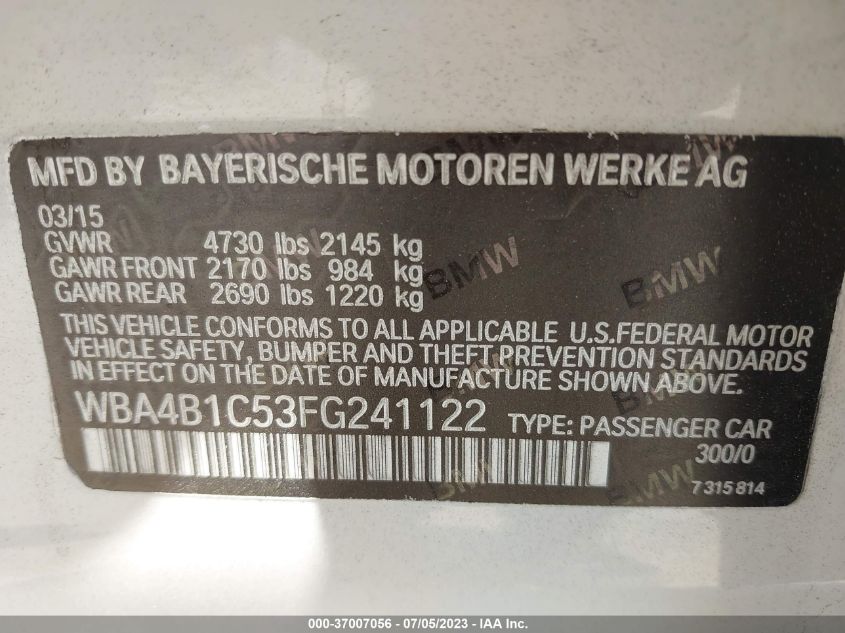 2015 BMW 4 SERIES 435I - WBA4B1C53FG241122