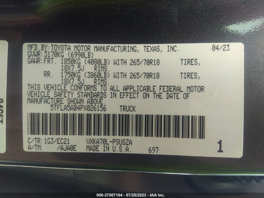2023 TOYOTA TUNDRA 2WD SR5 - 5TFLA5AB4PX026156