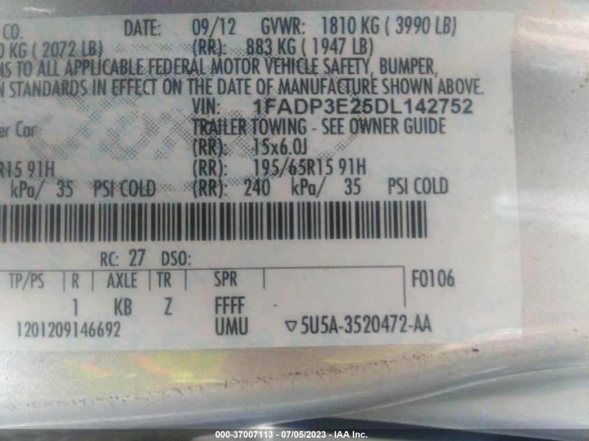 2013 FORD FOCUS S - 1FADP3E25DL142752