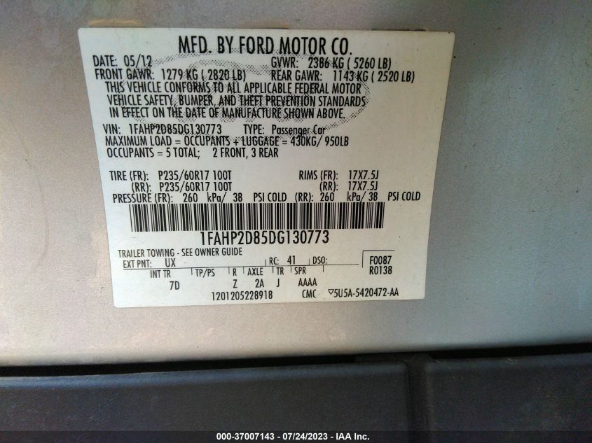 2013 FORD TAURUS SE - 1FAHP2D85DG130773