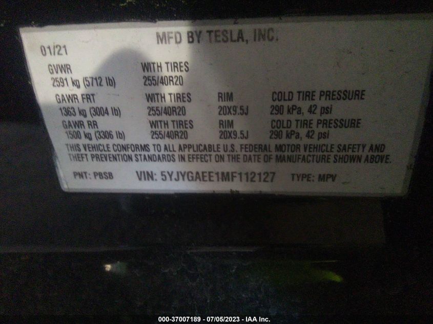 2021 TESLA MODEL Y LONG RANGE - 5YJYGAEE1MF112127