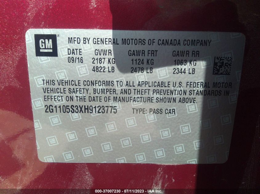 2017 CHEVROLET IMPALA LT - 2G1105S3XH9123775