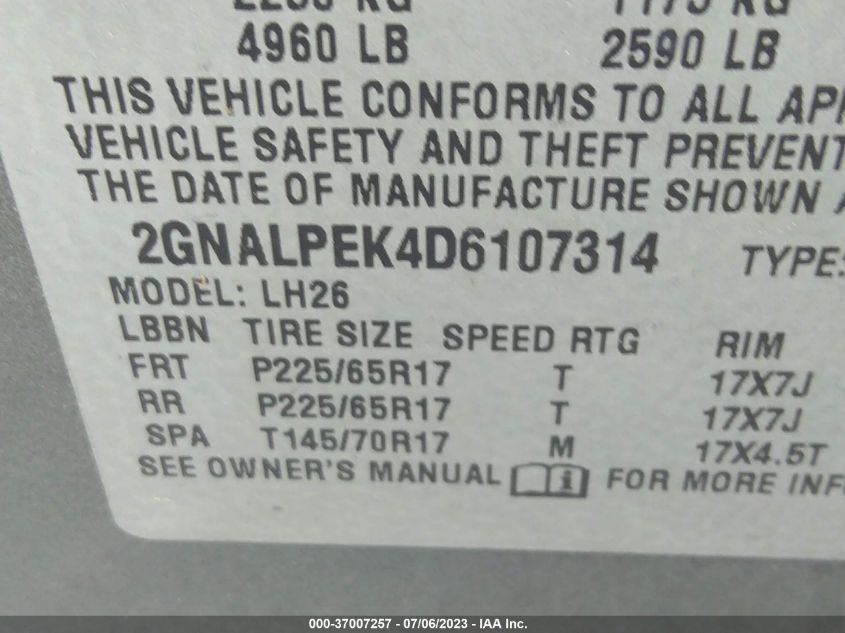 2013 CHEVROLET EQUINOX LT - 2GNALPEK4D6107314
