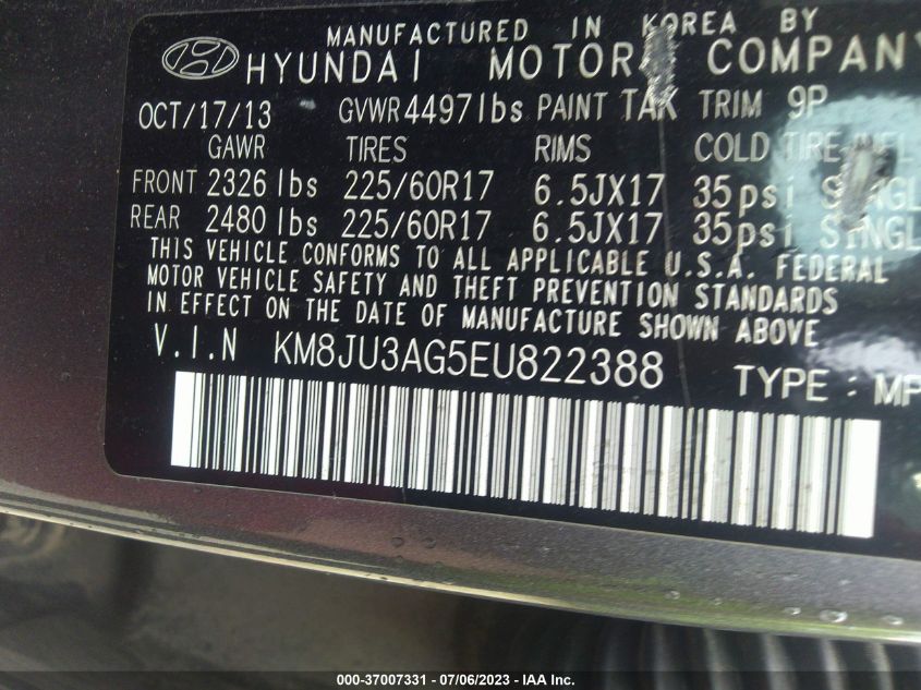 2014 HYUNDAI TUCSON SE - KM8JU3AG5EU822388