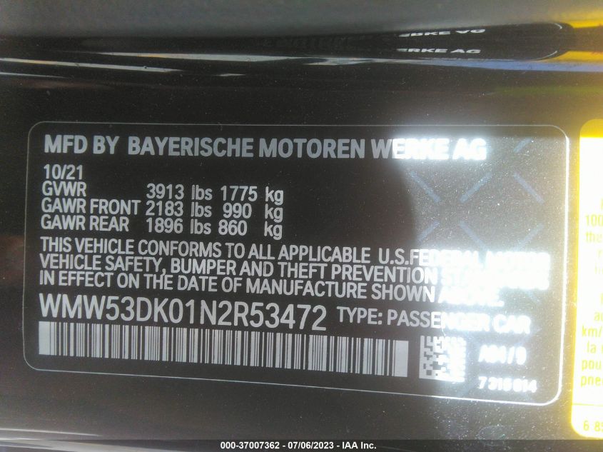 2022 MINI HARDTOP 4 DOOR COOPER S WMW53DK01N2R53472