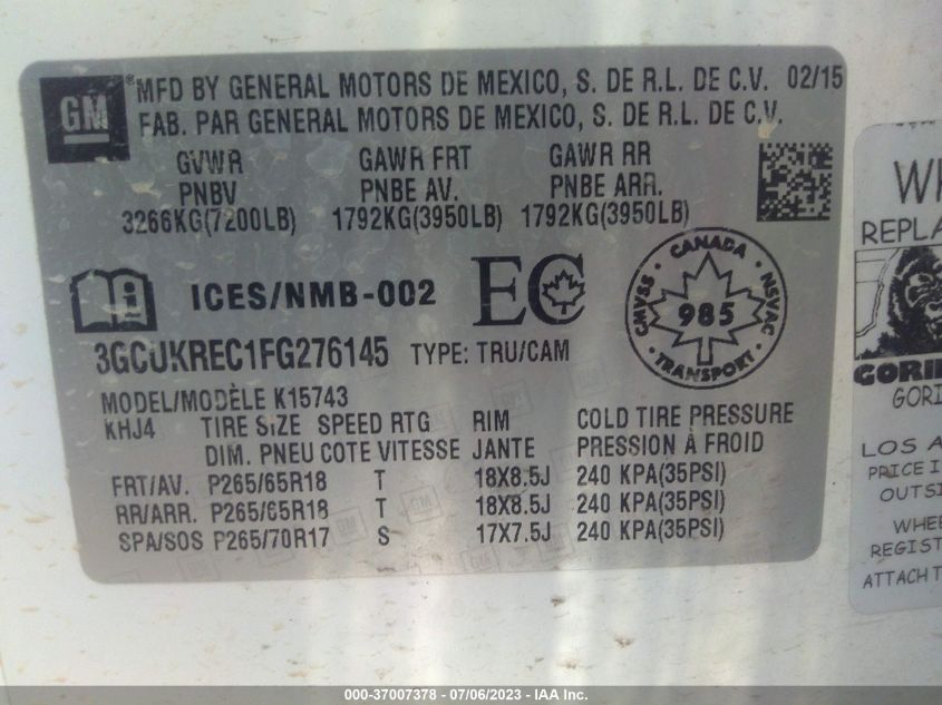 2015 CHEVROLET SILVERADO 1500 LT - 3GCUKREC1FG276145