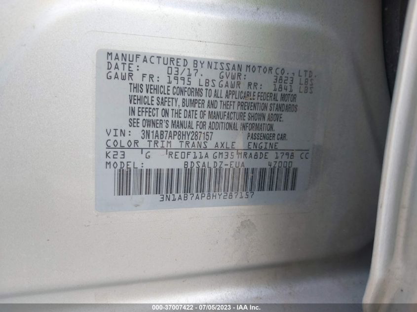 2017 NISSAN SENTRA SV - 3N1AB7AP8HY287157