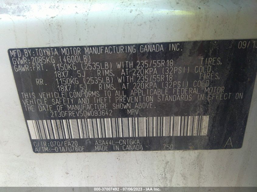 2013 TOYOTA RAV4 LIMITED - 2T3DFREV5DW093642