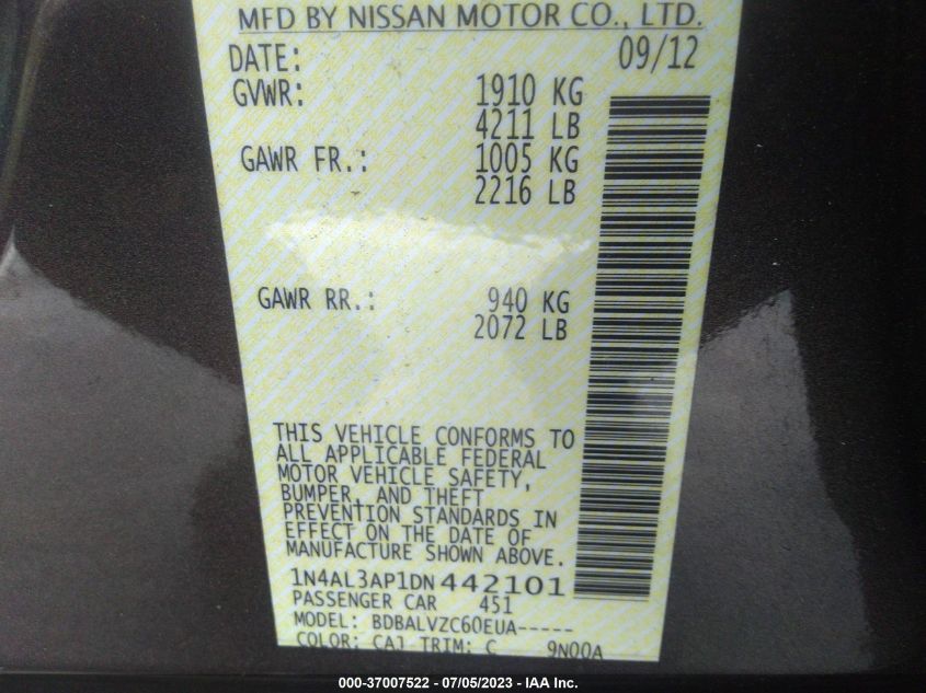 2013 NISSAN ALTIMA 2.5 SL - 1N4AL3AP1DN442101