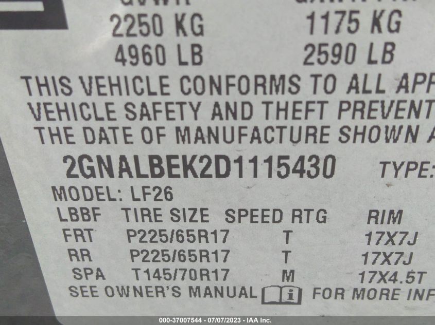 2013 CHEVROLET EQUINOX LS - 2GNALBEK2D1115430