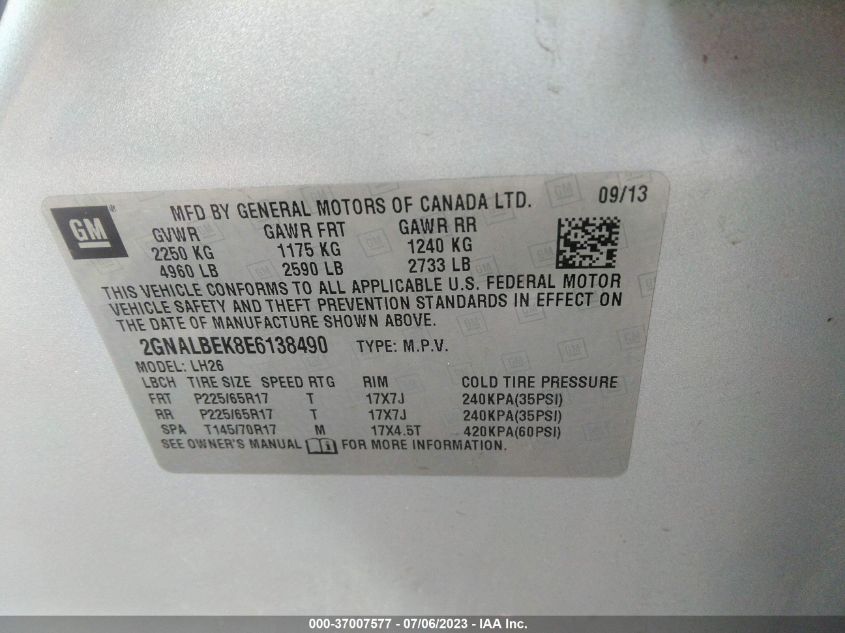 2014 CHEVROLET EQUINOX LT - 2GNALBEK8E6138490