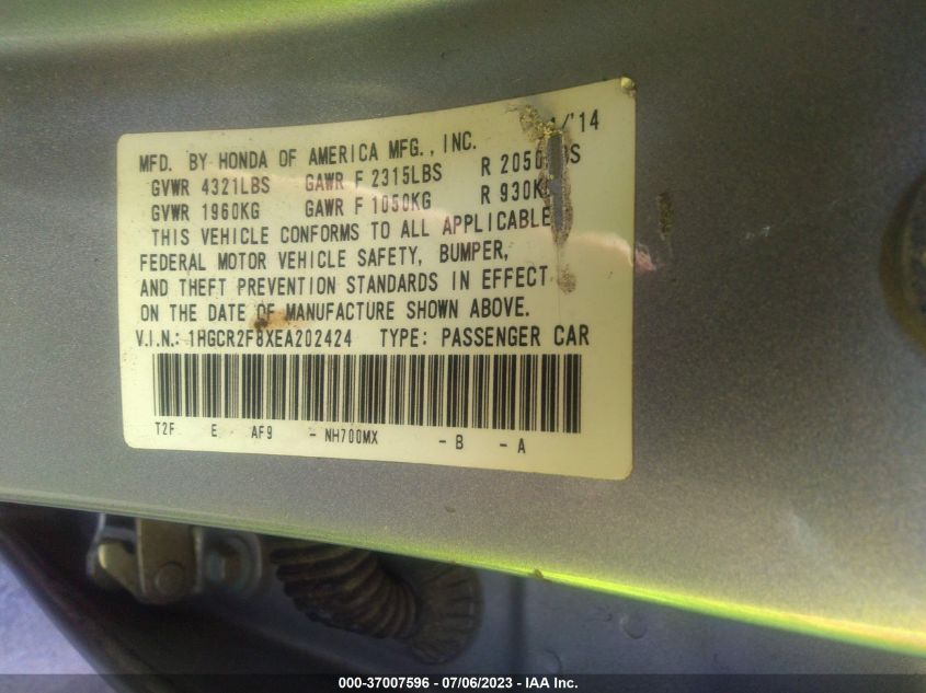 2014 HONDA ACCORD SEDAN EX-L - 1HGCR2F8XEA202424