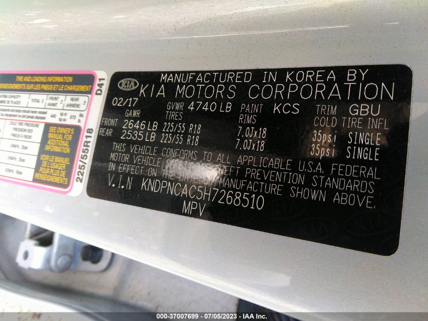 2017 KIA SPORTAGE EX - KNDPNCAC5H7268510