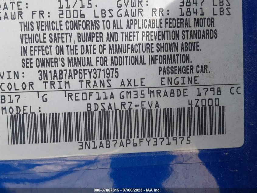 2015 NISSAN SENTRA SR - 3N1AB7AP6FY371975