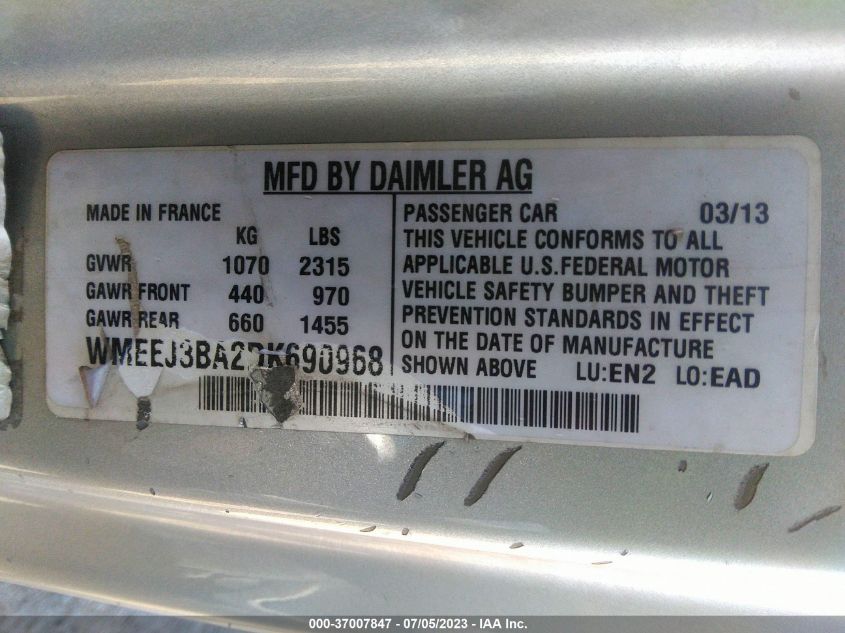 2013 SMART FORTWO PURE/PASSION WMEEJ3BA2DK690968