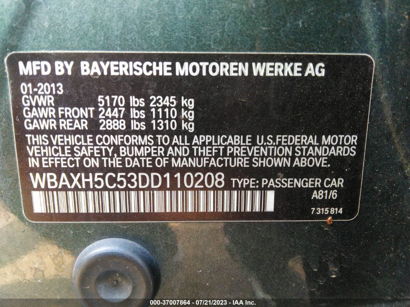 2013 BMW 5 SERIES 528I XDRIVE - WBAXH5C53DD110208
