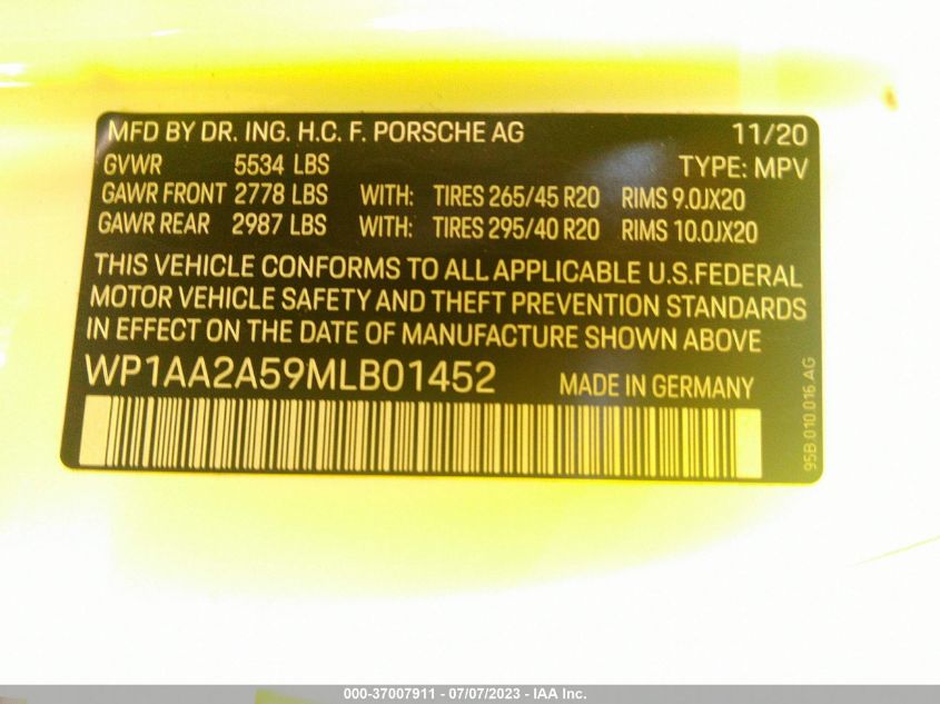 2021 PORSCHE MACAN - WP1AA2A59MLB01452