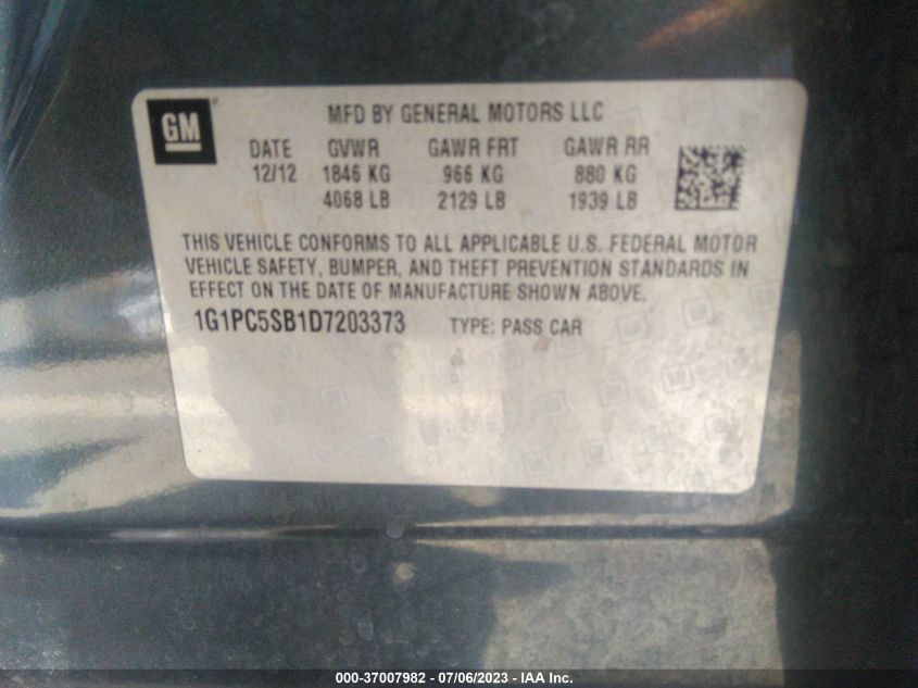 2013 CHEVROLET CRUZE 1LT - 1G1PC5SB1D7203373