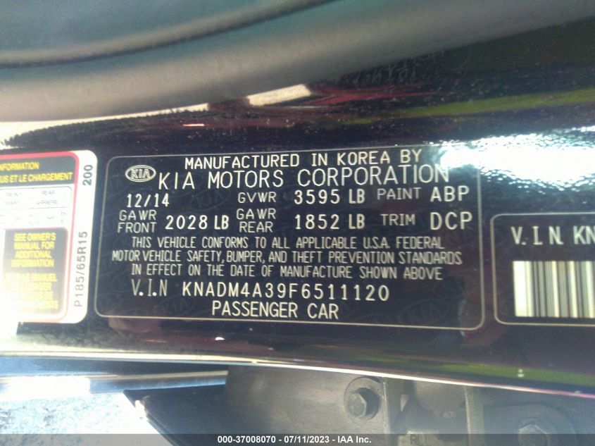 2015 KIA RIO LX - KNADM4A39F6511120
